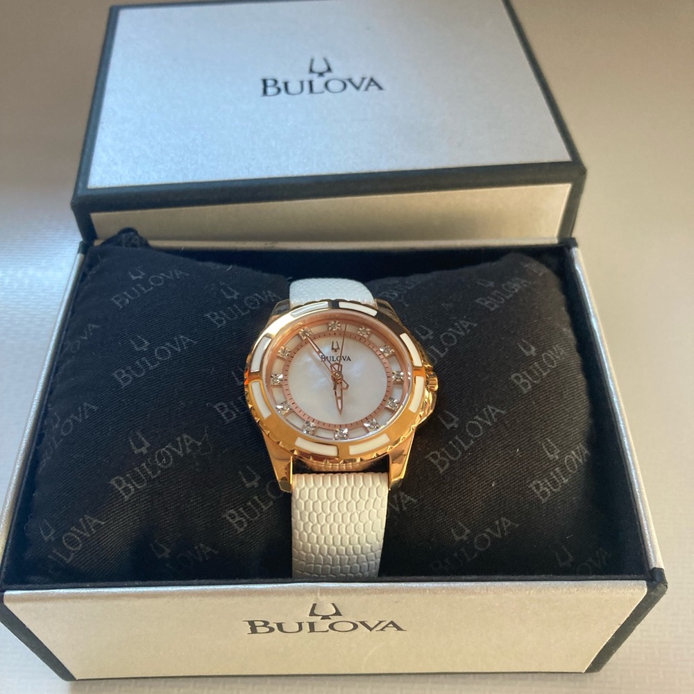 Bulova Women's Quartz Diamond Accents Rose Gold Tone Leather Watch